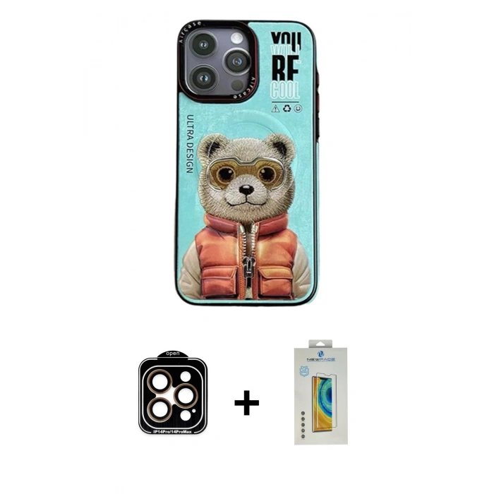 MARSİLYAN™- iPhone 14 Pro Max Kılıf Siluet Modern Özel Seri - Siyah Polymer Nano Ekran Koruyucu + PVD Metal Kamera Lens - TU