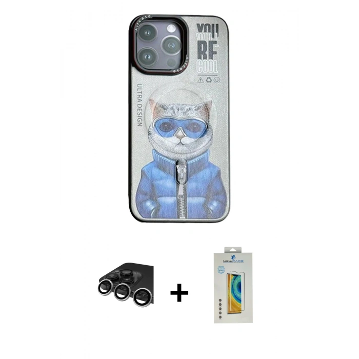 MARSİLYAN™- iPhone 14 Pro Max Kılıf Siluet Modern Özel Seri - Siyah Polymer Nano Ekran Koruyucu + Raze Metal Kamera Lens - GS