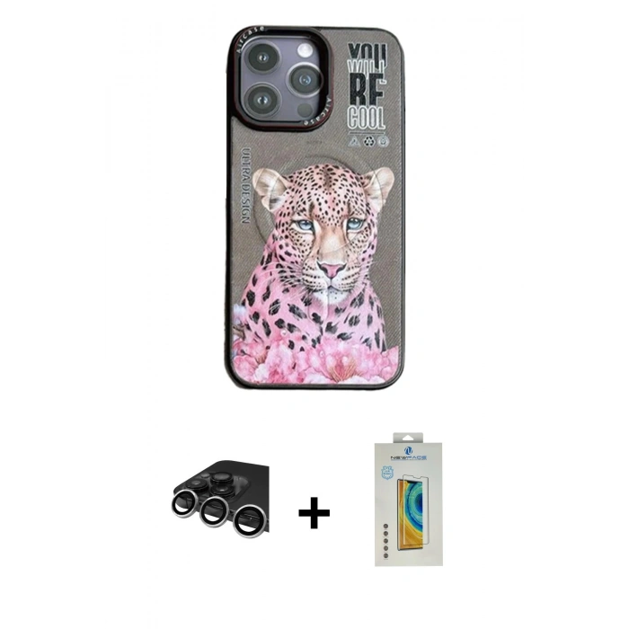 MARSİLYAN™- iPhone 14 Pro Max Kılıf Siluet Modern Özel Seri - Siyah Polymer Nano Ekran Koruyucu + Raze Metal Kamera Lens - GS