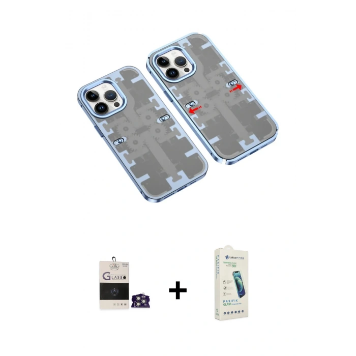 MARSİLYAN™- iPhone 14 Pro Max Kılıf Ufuk Doku Prime - Şeffaf Pasifik Cam Ekran Koruyucu + Bilvis Titan Kamera Lens - GS