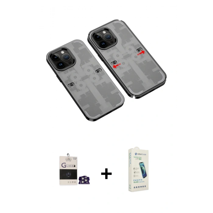 MARSİLYAN™- iPhone 14 Pro Max Kılıf Ufuk Doku Prime - Şeffaf Pasifik Cam Ekran Koruyucu + Bilvis Titan Kamera Lens - GS