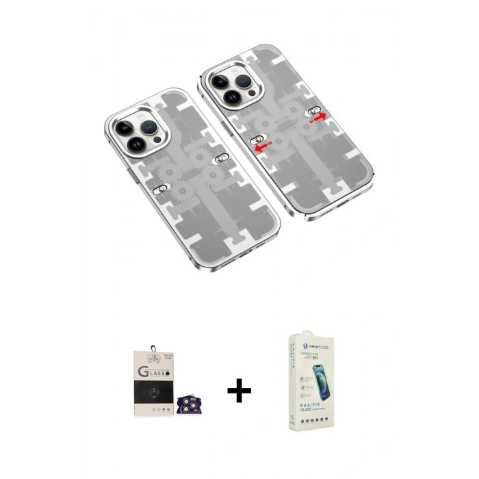 MARSİLYAN™- iPhone 14 Pro Max Kılıf Ufuk Doku Prime - Şeffaf Pasifik Cam Ekran Koruyucu + Bilvis Titan Kamera Lens - GS