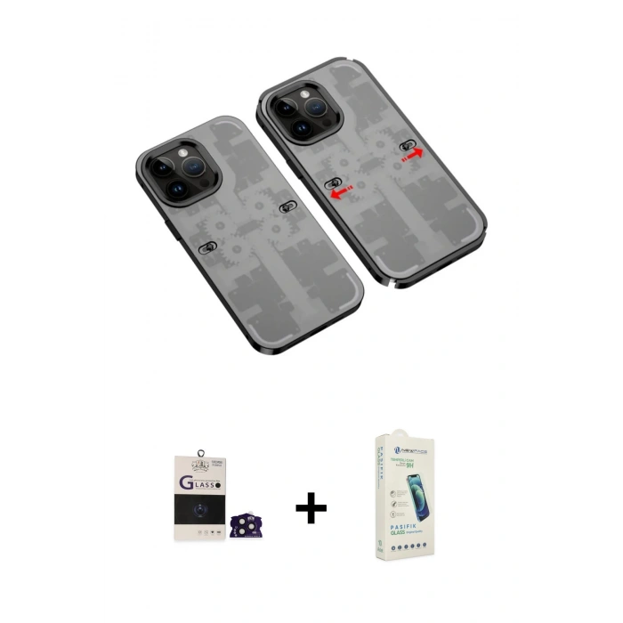 MARSİLYAN™- iPhone 14 Pro Max Kılıf Ufuk Doku Prime - Şeffaf Pasifik Cam Ekran Koruyucu + Bilvis Titan Kamera Lens - DNMR
