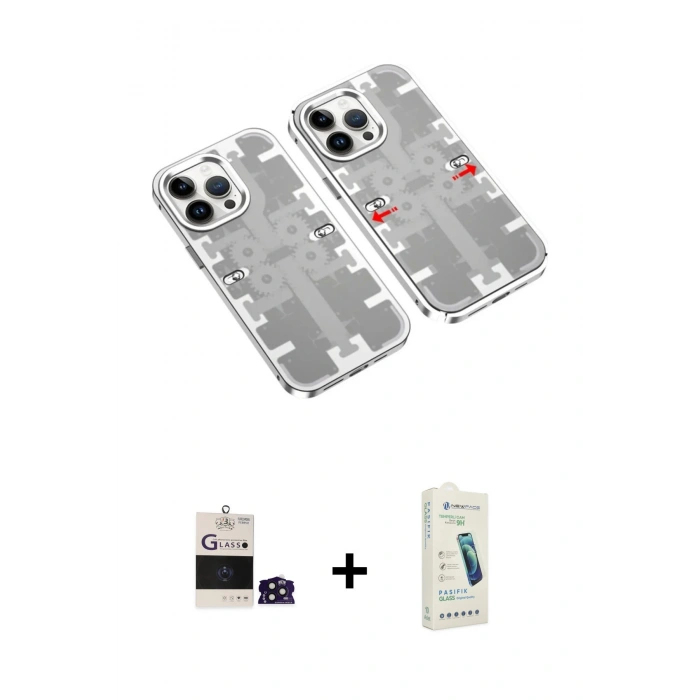 MARSİLYAN™- iPhone 14 Pro Max Kılıf Ufuk Doku Prime - Şeffaf Pasifik Cam Ekran Koruyucu + Bilvis Titan Kamera Lens - DNMR
