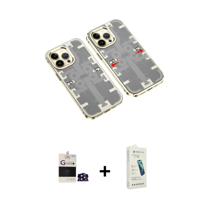 MARSİLYAN™- iPhone 14 Pro Max Kılıf Ufuk Doku Prime - Şeffaf Pasifik Cam Ekran Koruyucu + Bilvis Titan Kamera Lens - DNMR