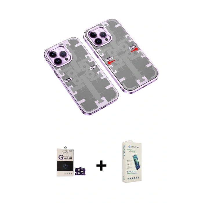 MARSİLYAN™- iPhone 14 Pro Max Kılıf Ufuk Doku Prime - Şeffaf Pasifik Cam Ekran Koruyucu + Bilvis Titan Kamera Lens - DNMR