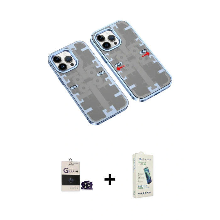 MARSİLYAN™- iPhone 14 Pro Max Kılıf Ufuk Doku Prime - Şeffaf Pasifik Cam Ekran Koruyucu + Bilvis Titan Kamera Lens - SH