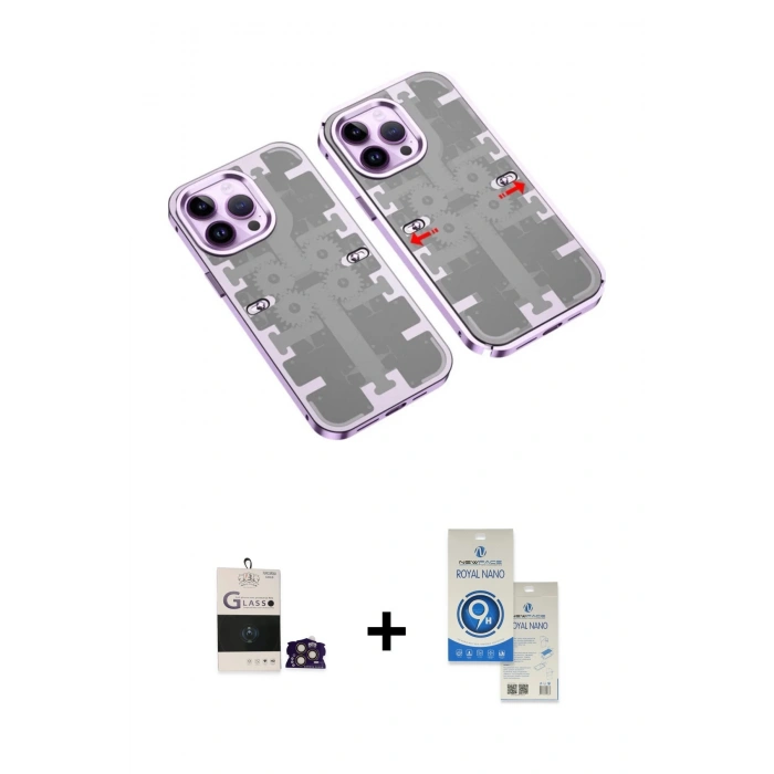 MARSİLYAN™- iPhone 14 Pro Max Kılıf Ufuk Doku Prime - Şeffaf Royal Nano Ekran Koruyucu + Bilvis Titan Kamera Lens - GD