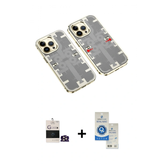 MARSİLYAN™- iPhone 14 Pro Max Kılıf Ufuk Doku Prime - Şeffaf Royal Nano Ekran Koruyucu + Bilvis Titan Kamera Lens - GD