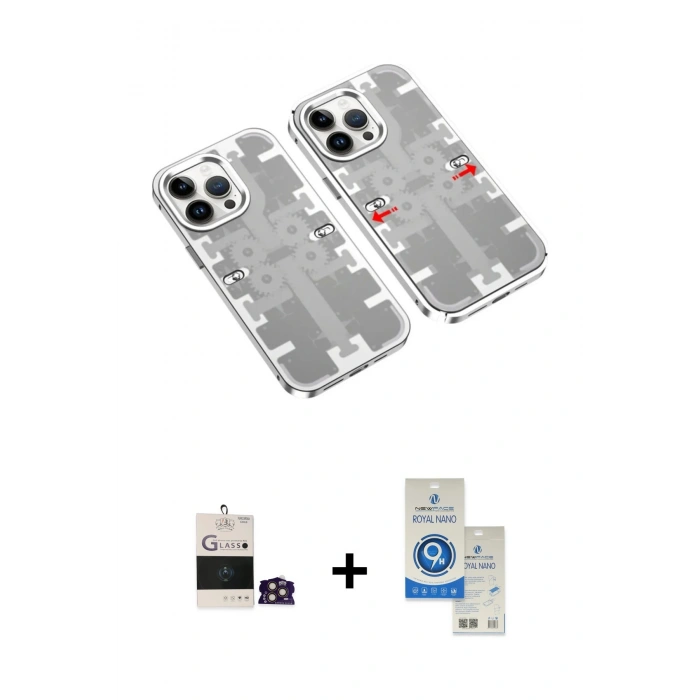 MARSİLYAN™- iPhone 14 Pro Max Kılıf Ufuk Doku Prime - Şeffaf Royal Nano Ekran Koruyucu + Bilvis Titan Kamera Lens - GD