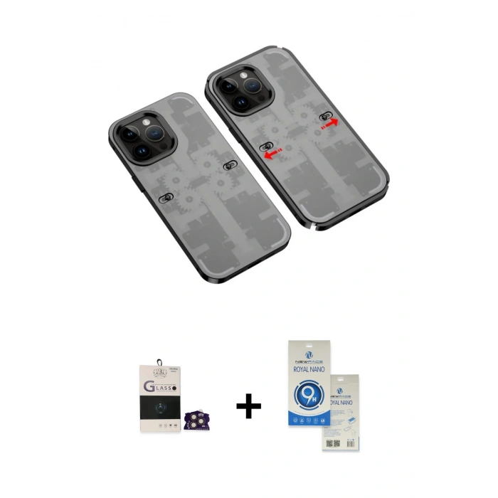 MARSİLYAN™- iPhone 14 Pro Max Kılıf Ufuk Doku Prime - Şeffaf Royal Nano Ekran Koruyucu + Bilvis Titan Kamera Lens - GD