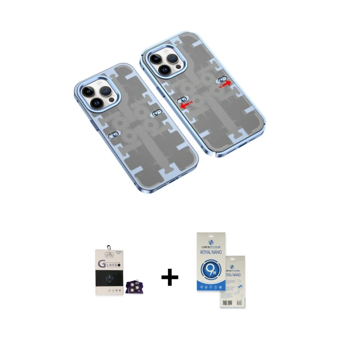 MARSİLYAN™- iPhone 14 Pro Max Kılıf Ufuk Doku Prime - Şeffaf Royal Nano Ekran Koruyucu + Bilvis Titan Kamera Lens - GD