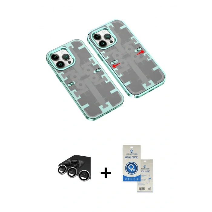 MARSİLYAN™- iPhone 14 Pro Max Kılıf Ufuk Doku Prime - Şeffaf Royal Nano Ekran Koruyucu + Raze Metal Kamera Lens - GS