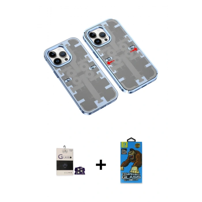MARSİLYAN™- iPhone 14 Pro Max Kılıf Ufuk Doku Prime - Siyah 18D Cam Ekran Koruyucu + Bilvis Titan Kamera Lens - GS