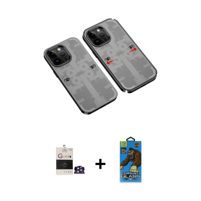 MARSİLYAN™- iPhone 14 Pro Max Kılıf Ufuk Doku Prime - Siyah 18D Cam Ekran Koruyucu + Bilvis Titan Kamera Lens - GS