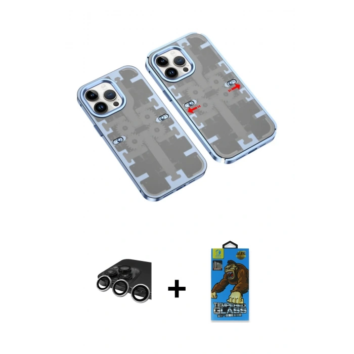 MARSİLYAN™- iPhone 14 Pro Max Kılıf Ufuk Doku Prime - Siyah 18D Cam Ekran Koruyucu + Raze Metal Kamera Lens - GS