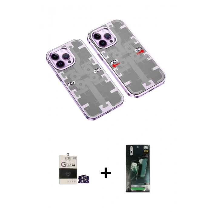 MARSİLYAN™- iPhone 14 Pro Max Kılıf Ufuk Doku Prime - Siyah 360 Mat Full Body Arka Koruyucu + Bilvis Titan Kamera Lens - GS
