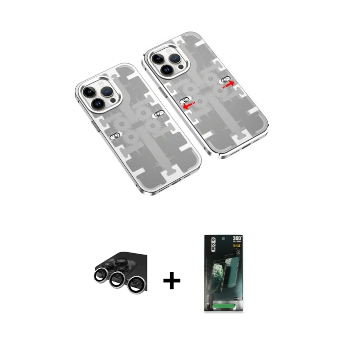 MARSİLYAN™- iPhone 14 Pro Max Kılıf Ufuk Doku Prime - Siyah 360 Mat Full Body Arka Koruyucu + Raze Metal Kamera Lens - GS