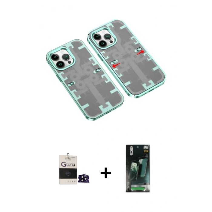 MARSİLYAN™- iPhone 14 Pro Max Kılıf Ufuk Doku Prime - Siyah 360 Mat Full Body Arka Koruyucu + Bilvis Titan Kamera Lens - SH