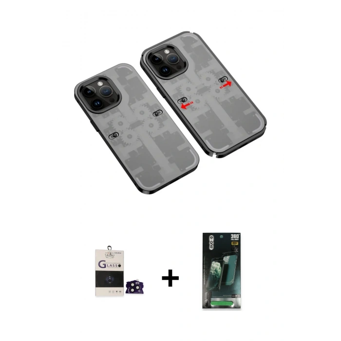 MARSİLYAN™- iPhone 14 Pro Max Kılıf Ufuk Doku Prime - Siyah 360 Mat Full Body Arka Koruyucu + Bilvis Titan Kamera Lens - SH