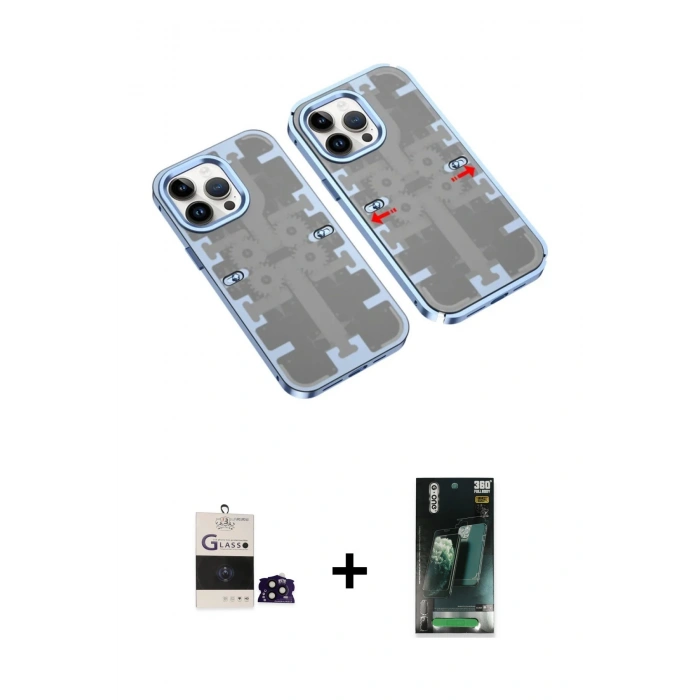 MARSİLYAN™- iPhone 14 Pro Max Kılıf Ufuk Doku Prime - Siyah 360 Mat Full Body Arka Koruyucu + Bilvis Titan Kamera Lens - SH