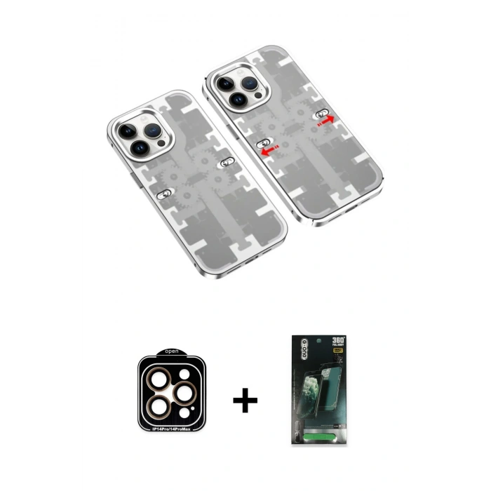 MARSİLYAN™- iPhone 14 Pro Max Kılıf Ufuk Doku Prime - Siyah 360 Mat Full Body Arka Koruyucu + PVD Metal Kamera Lens - TU