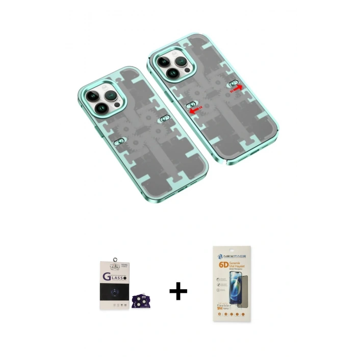 MARSİLYAN™- iPhone 14 Pro Max Kılıf Ufuk Doku Prime - Siyah 6D Mat Seramik Hayalet Nano Ekran Koruyucu + Derin Mor Bilvis Titan Kamera Lens