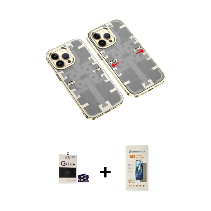 MARSİLYAN™- iPhone 14 Pro Max Kılıf Ufuk Doku Prime - Siyah 6D Mat Seramik Hayalet Nano Ekran Koruyucu + Derin Mor Bilvis Titan Kamera Lens