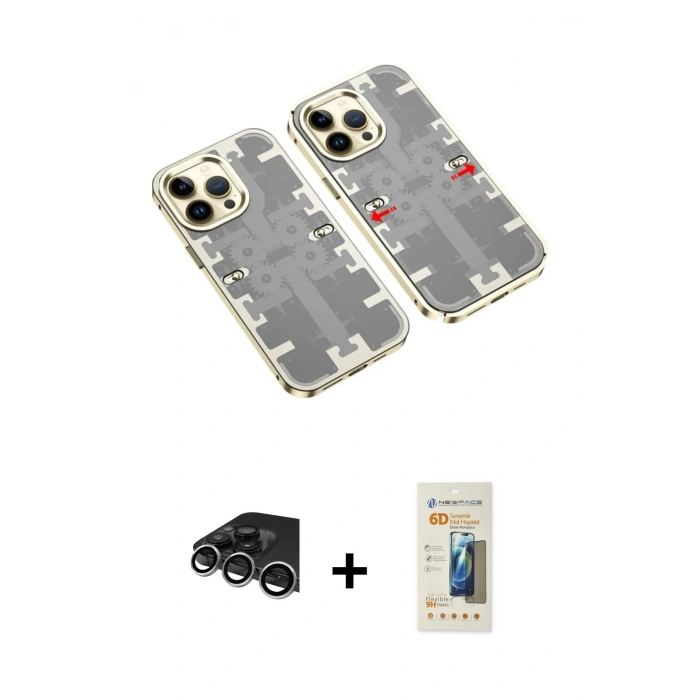 MARSİLYAN™- iPhone 14 Pro Max Kılıf Ufuk Doku Prime - Siyah 6D Mat Seramik Hayalet Nano Ekran Koruyucu + Raze Metal Kamera Lens - GS