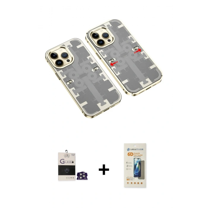 MARSİLYAN™- iPhone 14 Pro Max Kılıf Ufuk Doku Prime - Siyah 6D Mat Seramik Hayalet Nano Ekran Koruyucu + Bilvis Titan Kamera Lens - GS