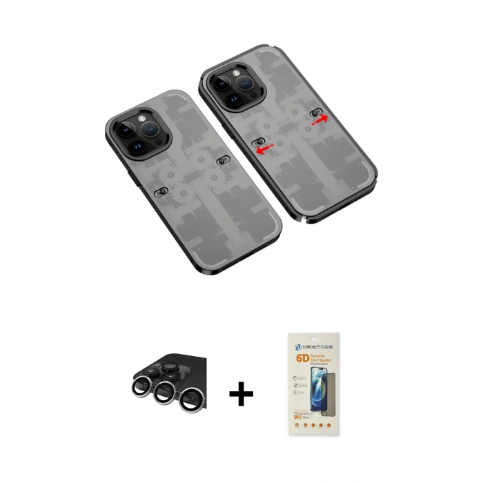 MARSİLYAN™- iPhone 14 Pro Max Kılıf Ufuk Doku Prime - Siyah 6D Mat Seramik Hayalet Nano Ekran Koruyucu + Raze Metal Kamera Lens - GS