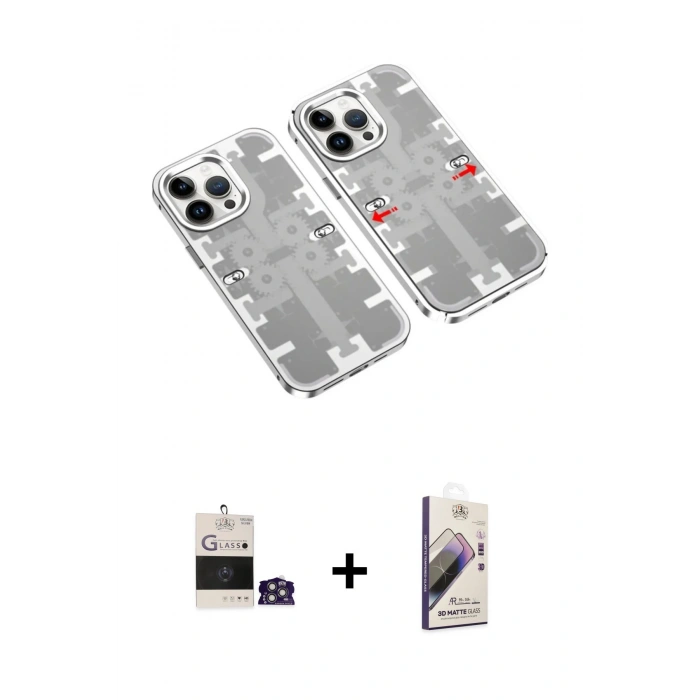 MARSİLYAN™- iPhone 14 Pro Max Kılıf Ufuk Doku Prime - Siyah Bilvis 3D Mat Cam Ekran Koruyucu + Bilvis Titan Kamera Lens - GS