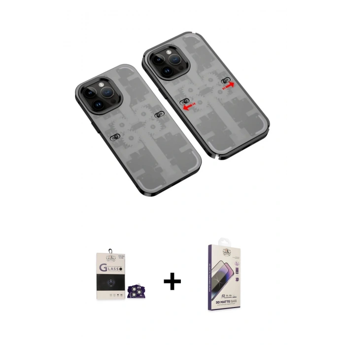 MARSİLYAN™- iPhone 14 Pro Max Kılıf Ufuk Doku Prime - Siyah Bilvis 3D Mat Cam Ekran Koruyucu + Bilvis Titan Kamera Lens - GS