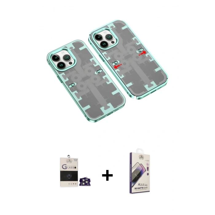 MARSİLYAN™- iPhone 14 Pro Max Kılıf Ufuk Doku Prime - Siyah Bilvis 3D Mat Cam Ekran Koruyucu + Bilvis Titan Kamera Lens - GS