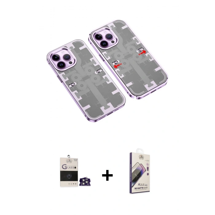 MARSİLYAN™- iPhone 14 Pro Max Kılıf Ufuk Doku Prime - Siyah Bilvis 3D Mat Cam Ekran Koruyucu + Bilvis Titan Kamera Lens - GS