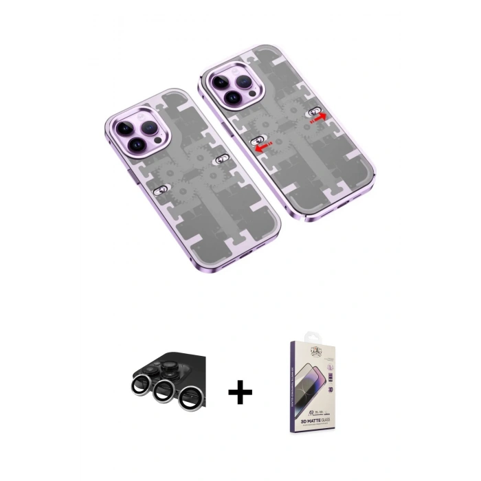 MARSİLYAN™- iPhone 14 Pro Max Kılıf Ufuk Doku Prime - Siyah Bilvis 3D Mat Cam Ekran Koruyucu + Raze Metal Kamera Lens - GS