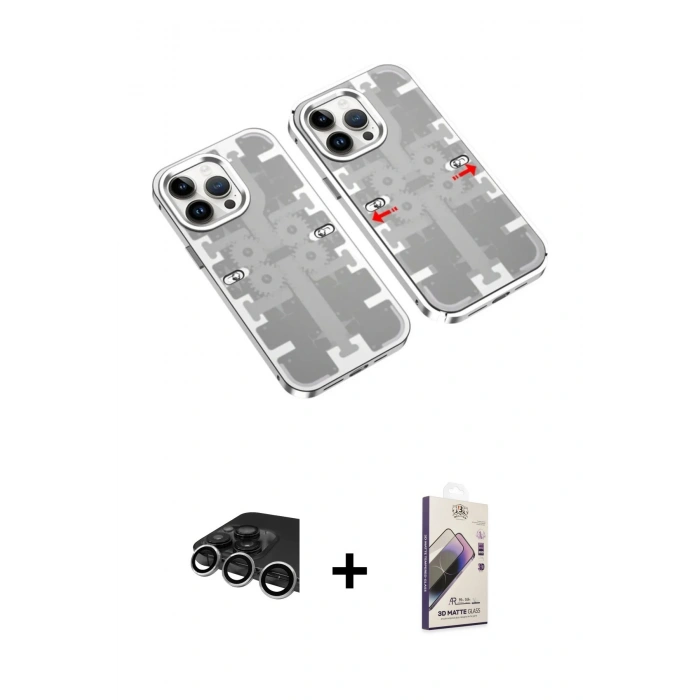 MARSİLYAN™- iPhone 14 Pro Max Kılıf Ufuk Doku Prime - Siyah Bilvis 3D Mat Cam Ekran Koruyucu + Raze Metal Kamera Lens - GS