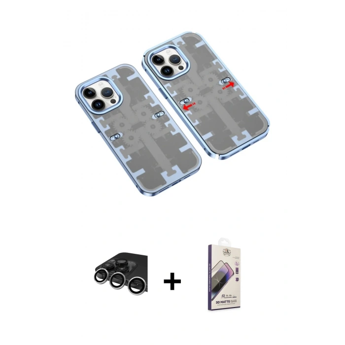 MARSİLYAN™- iPhone 14 Pro Max Kılıf Ufuk Doku Prime - Siyah Bilvis 3D Mat Cam Ekran Koruyucu + Raze Metal Kamera Lens - GS