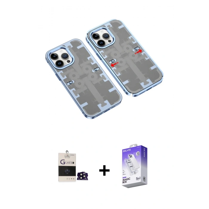 MARSİLYAN™- iPhone 14 Pro Max Kılıf Ufuk Doku Prime - Siyah Bilvis 5in1 3D Magic Cam Ekran Koruyucu + Bilvis Titan Kamera Lens - SH