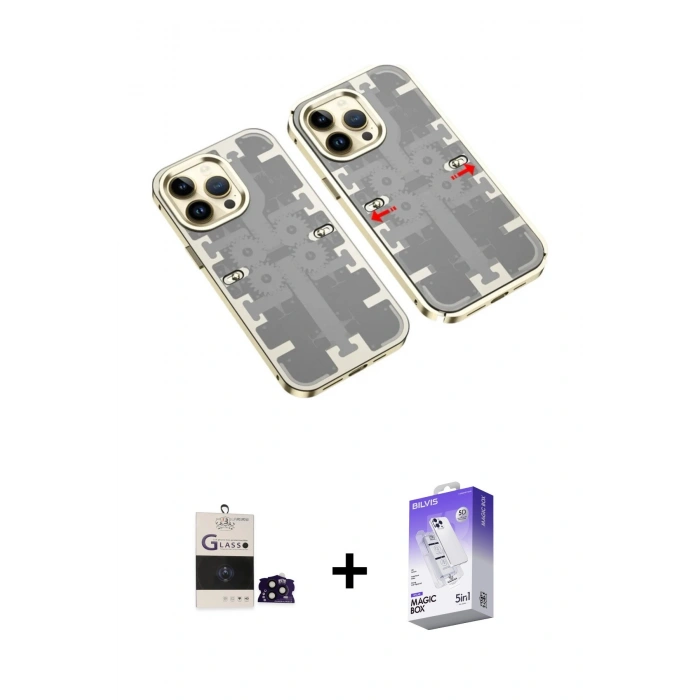 MARSİLYAN™- iPhone 14 Pro Max Kılıf Ufuk Doku Prime - Siyah Bilvis 5in1 3D Magic Cam Ekran Koruyucu + Bilvis Titan Kamera Lens - SH