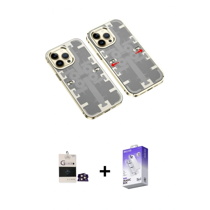 MARSİLYAN™- iPhone 14 Pro Max Kılıf Ufuk Doku Prime - Siyah Bilvis 5in1 3D Magic Cam Ekran Koruyucu + Bilvis Titan Kamera Lens - GD