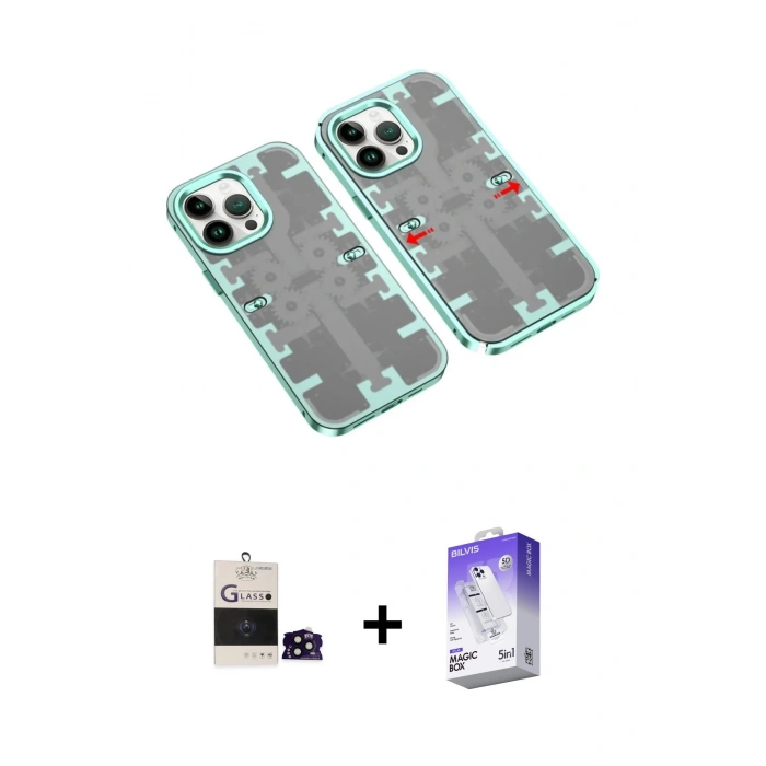 MARSİLYAN™- iPhone 14 Pro Max Kılıf Ufuk Doku Prime - Siyah Bilvis 5in1 3D Magic Cam Ekran Koruyucu + Bilvis Titan Kamera Lens - SH