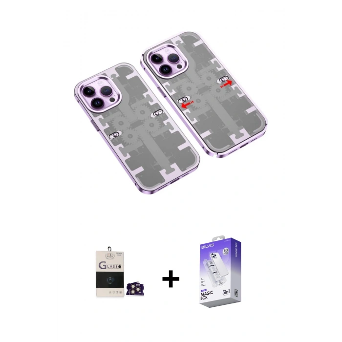 MARSİLYAN™- iPhone 14 Pro Max Kılıf Ufuk Doku Prime - Siyah Bilvis 5in1 3D Magic Cam Ekran Koruyucu + Bilvis Titan Kamera Lens - GD