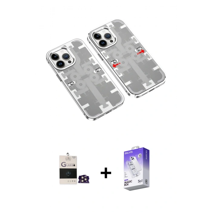 MARSİLYAN™- iPhone 14 Pro Max Kılıf Ufuk Doku Prime - Siyah Bilvis 5in1 3D Magic Cam Ekran Koruyucu + Bilvis Titan Kamera Lens - GD