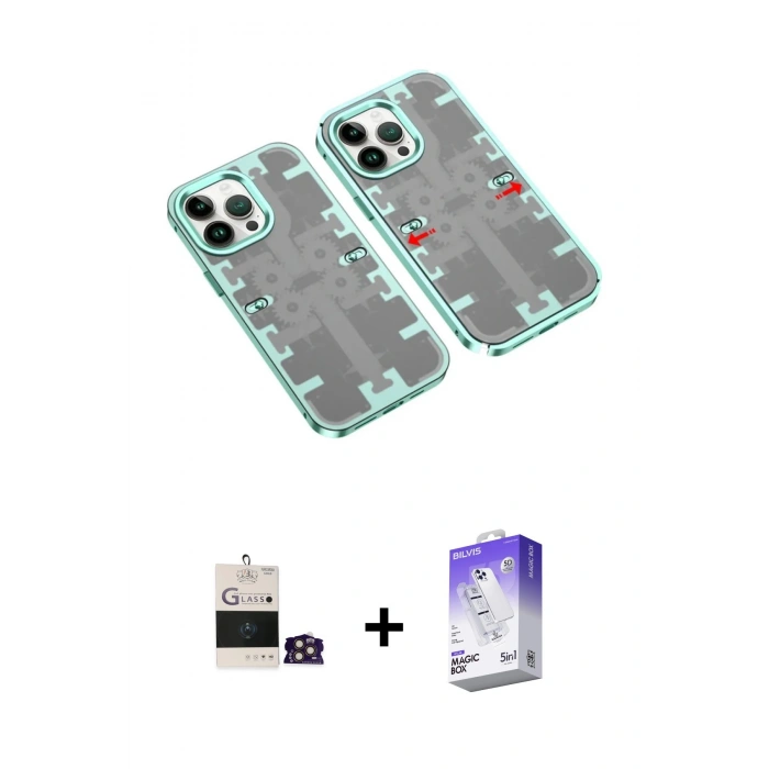 MARSİLYAN™- iPhone 14 Pro Max Kılıf Ufuk Doku Prime - Siyah Bilvis 5in1 3D Magic Cam Ekran Koruyucu + Bilvis Titan Kamera Lens - GD