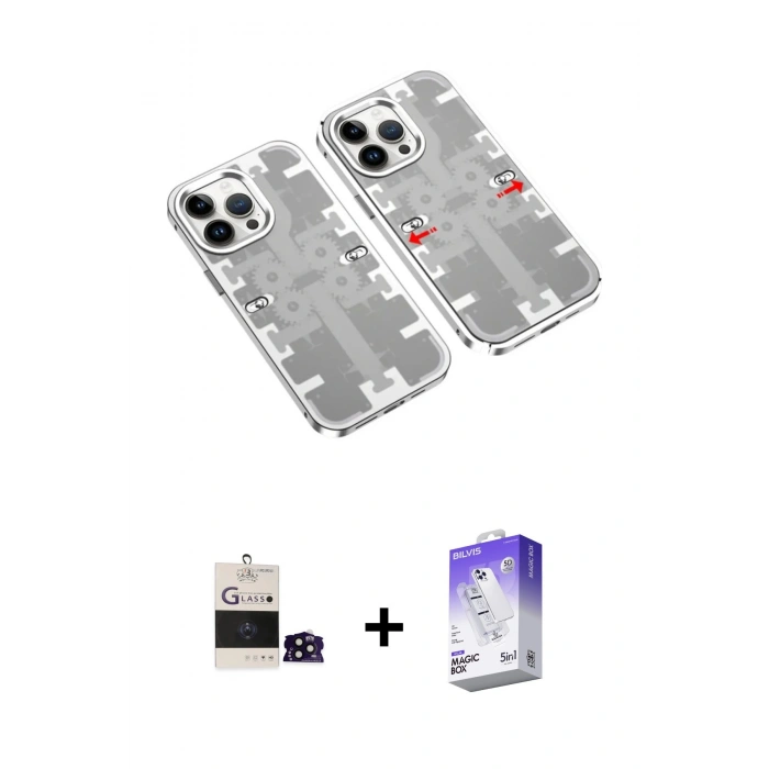 MARSİLYAN™- iPhone 14 Pro Max Kılıf Ufuk Doku Prime - Siyah Bilvis 5in1 3D Magic Cam Ekran Koruyucu + Bilvis Titan Kamera Lens - SH