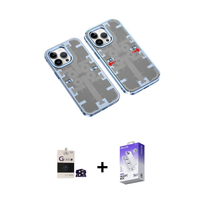 MARSİLYAN™- iPhone 14 Pro Max Kılıf Ufuk Doku Prime - Siyah Bilvis 5in1 3D Magic Cam Ekran Koruyucu + Bilvis Titan Kamera Lens - DNMR