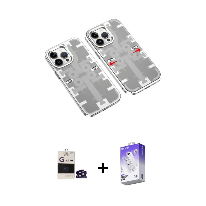 MARSİLYAN™- iPhone 14 Pro Max Kılıf Ufuk Doku Prime - Siyah Bilvis 5in1 3D Magic Cam Ekran Koruyucu + Bilvis Titan Kamera Lens - DNMR