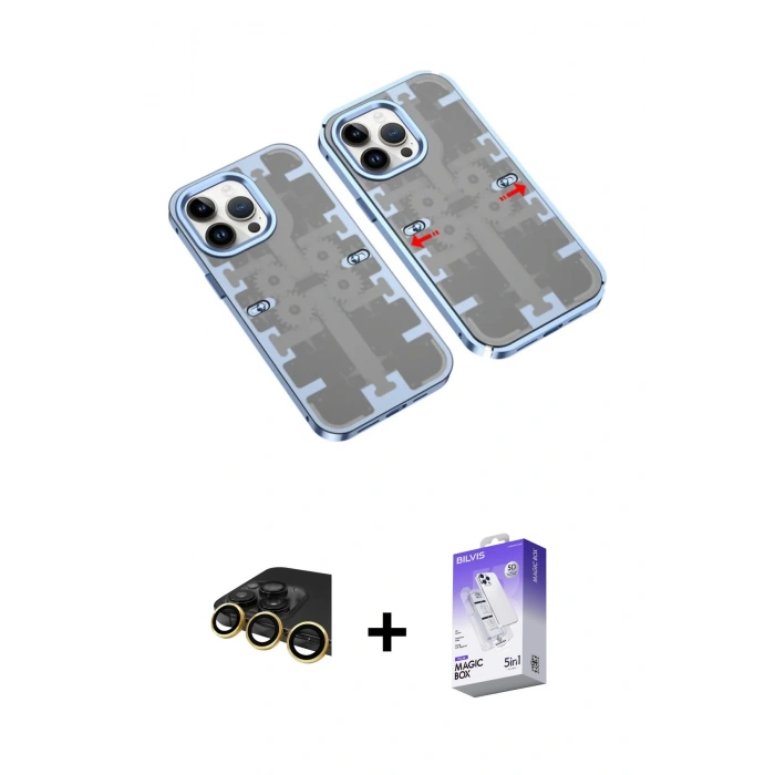 MARSİLYAN™- iPhone 14 Pro Max Kılıf Ufuk Doku Prime - Siyah Bilvis 5in1 3D Magic Cam Ekran Koruyucu + Raze Metal Kamera Lens - GD