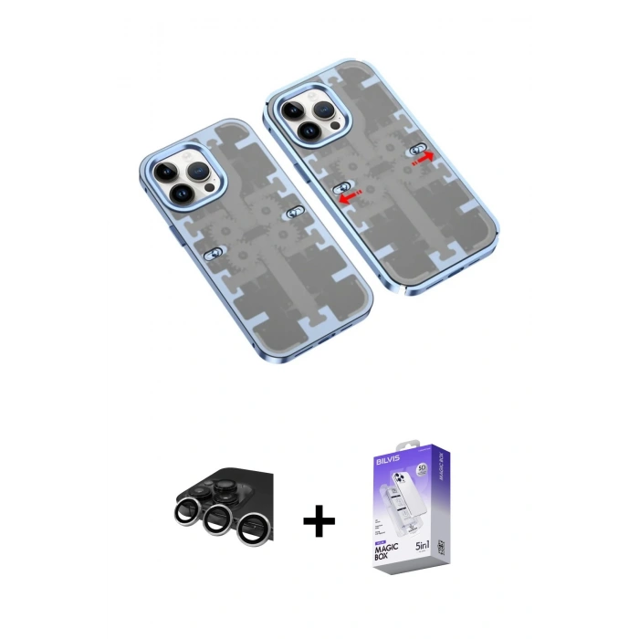 MARSİLYAN™- iPhone 14 Pro Max Kılıf Ufuk Doku Prime - Siyah Bilvis 5in1 3D Magic Cam Ekran Koruyucu + Raze Metal Kamera Lens - GS